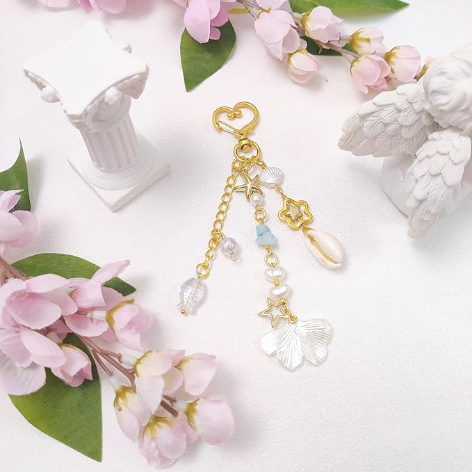 Y2K Aesthetic Keychains for Women Cute Flowers Star Cake Jellyfish Keychins Charms Kawaii Bag Purse Decor