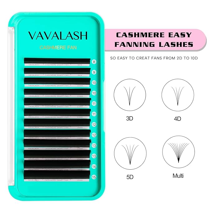 VAVALASH Cashmere Easy Fan Lashes 0.03 0.05 0.07 0.1 0.12 Volume Lash Extensions 8MM-20MM Matte Black Self Fanning Eyelash Extensiones, Professional Supplies for Lash Artists (D-0.1,13-20mm)