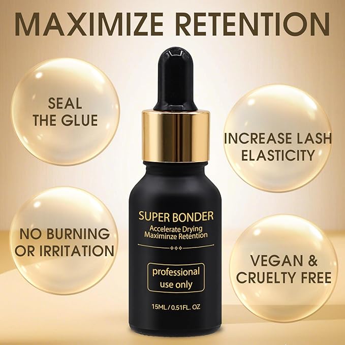 Miuffue Waterproof Lash Bonder for Eyelash Extensions, Professional Lash Sealant Glue Accelerator, Reduces Glue Fumes and Enhances Retention, Adhesive Companion with Precision Dropper, 0.5fl. oz/15ml