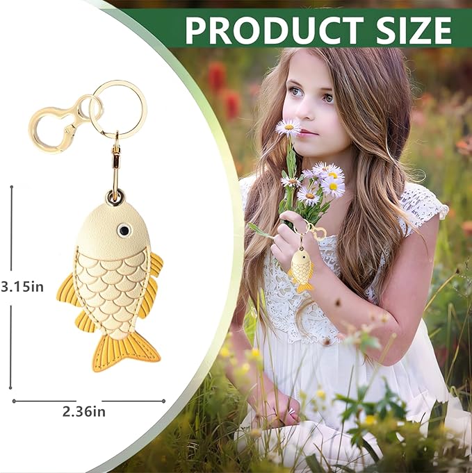 Leather Keychain Holder Case Compatible with AirTag,Cute Protective Cover with Keyring,Anti-Scratch Finder GPS Tracker Case for Wallet Keys,Bag,Pets(Fish Pink)