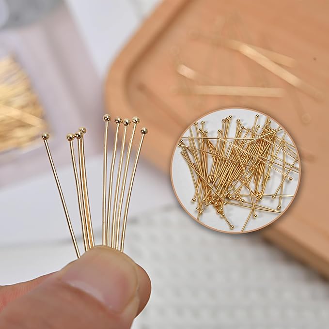 200pcs 30mm 14K Gold Filled Ball Head Pins DIY Crafts Beads Charms Earring Bracelet Jewelry Making Accessories Supplies