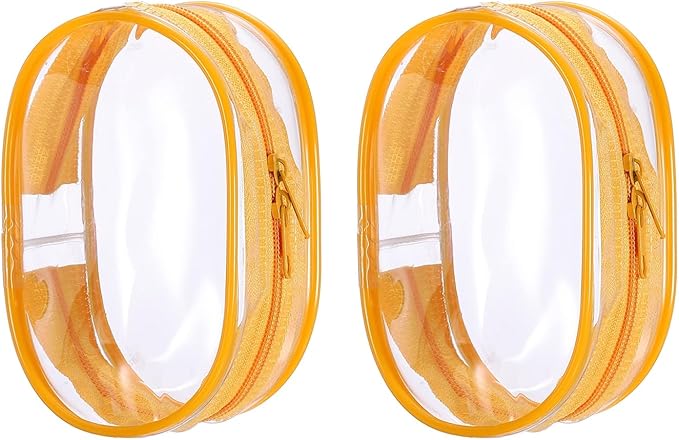 PATIKIL 3x4 Inch Clear Display Bag, 2 Pcs Pouch for Collectibles Pompom Ball Portable Mini Doll Pouch Carrying Case Blind Box Figures Display, Orange
