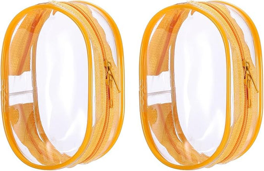 PATIKIL 3x4 Inch Clear Display Bag, 2 Pcs Pouch for Collectibles Pompom Ball Portable Mini Doll Pouch Carrying Case Blind Box Figures Display, Orange