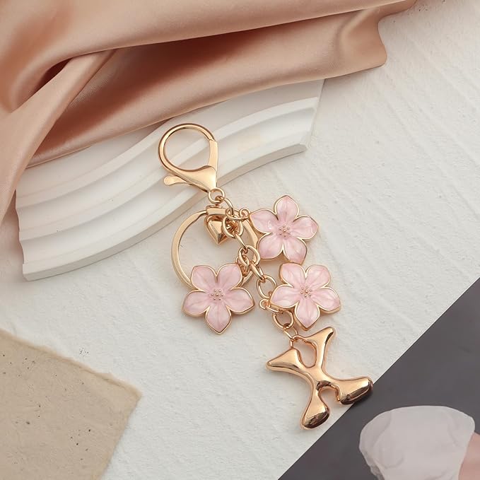 Snycler Bubble Initial Keychain Graceful Flower for bags car remote–A-Z Letter Charms for Women