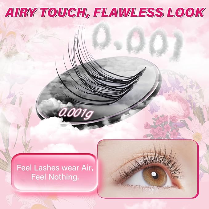 PROLASHBEAUTY Natural Lash Clusters Kit Wispy Lash Clusters Venus Ultra Thin Invisible Band Eyelash Clusters Kit Used 10 times with Clear Lash Bond and Seal Tweezer Remover (Venus Kit, 8-16mix)