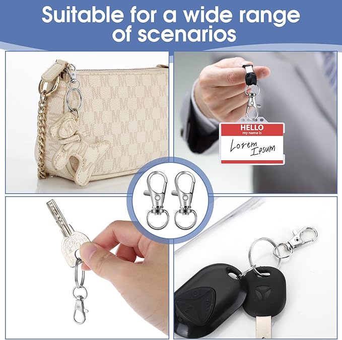 70PCS in 35 Sets, Swivel Lobster Claw Clasps, Key Chain Hooks and Large Key Ring, Premium Keychain Clips with Key Rings, Snap Hooks for Making Kit, Jewelry Crafts, HnoaTovy (Silver)
