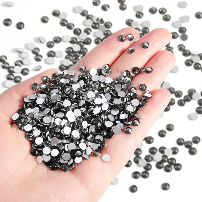 Beadsland Flatback Rhinestones Bulk,14400pcs Gray Rhinestones for Nails Crafts Clothes DIY Decoration, Black Diamond, SS20, 4.6-4.8mm