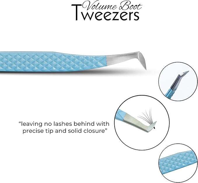 SIVOTE Lash Tweezers for Eyelash Extensions Fiber Tips, Set of 3, Volume, Volume Boot, 90 Degree Tweezers, Blue Yellow Orange
