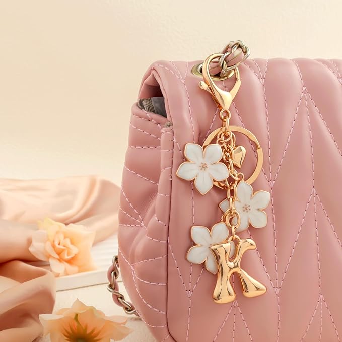 Snycler Bubble Initial Keychain Graceful Flower for bags car remote–A-Z Letter Charms for Women