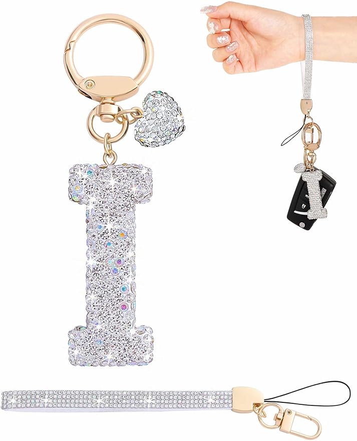 Initial Keychain for Women Girls,Bling Letter Key chain Initial with Heart,Pink Keychain Charms for Backpack Handbag