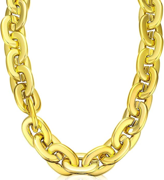 Remuuly Plastic Chain Necklace Chunky Big Fake Necklace Hip Hop Rapper Giant Turnover Chain Costume for Halloween