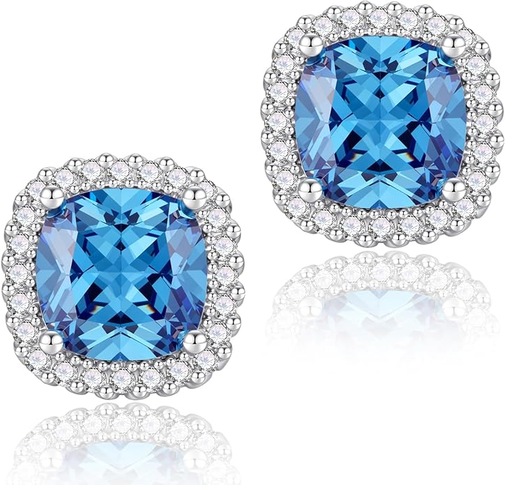YOMELA Cubic Zirconia Earrings Studs, Halo CZ Birthstone Simulated Diamond Stud Earrings for Women