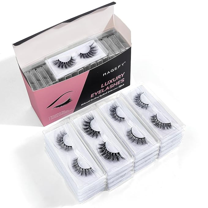 MAGEFY 20 Pairs 4 Styles Faux Mink Eyelashes, 7mm-18mm Lashes Natural Look to Dramatic False Eyelashes with Portable Boxes,Style-1