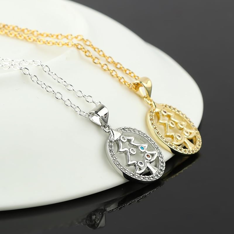 JOR Xmas Tree Charm Pendant Necklace, Women Jewelry, Dainty Gold & Silver Plated Combo Chain 18 inch (Pack of 2)