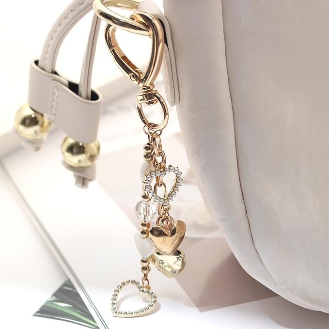 Pearl Beaded Keychain Charms, Cute Purse Charms for Handbags, Gold Starfish Keyring for Women, Heart Star Moon Shell