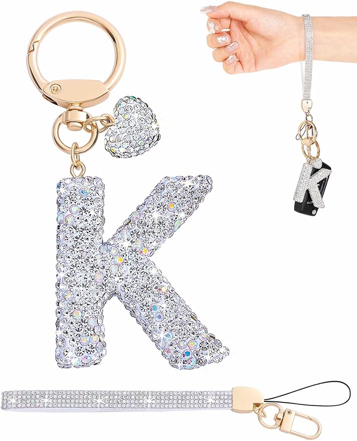 Initial Keychain for Women Girls,Bling Letter Key chain Initial with Heart,Pink Keychain Charms for Backpack Handbag