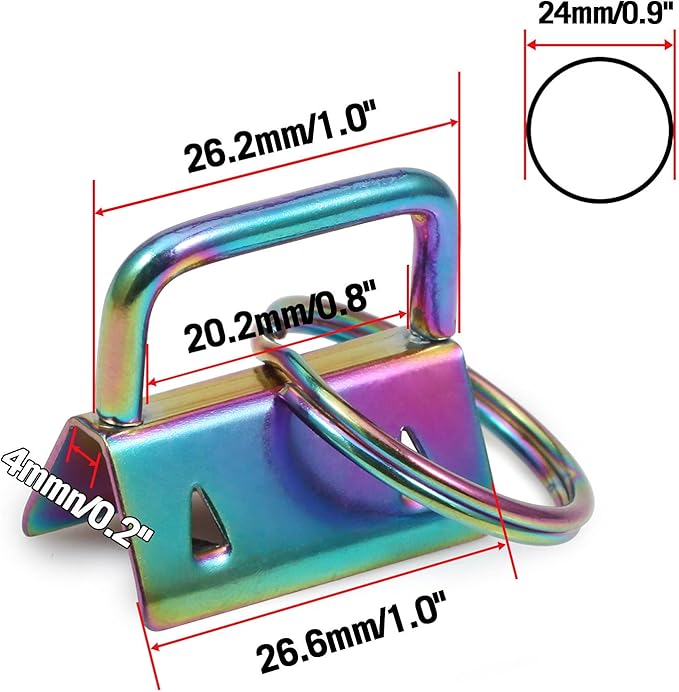SPEEDWOX 20 Pcs 1" Rainbow Key Fob Hardware Set with Key Fob Pliers, 8 Inches Glass Breaking Pliers with Rubber Tips TPR Handles, for Wristlet Keychain Key Lanyard Making