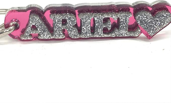 MIRROR MANIA Custom Laser Cut Key Chain With Any Name Made Name Plate Custom Name Shape Key Chain Heart Design Laser Cut Diamond Look KeyChain, Luggage Bag Tag Key Ring Custom Design