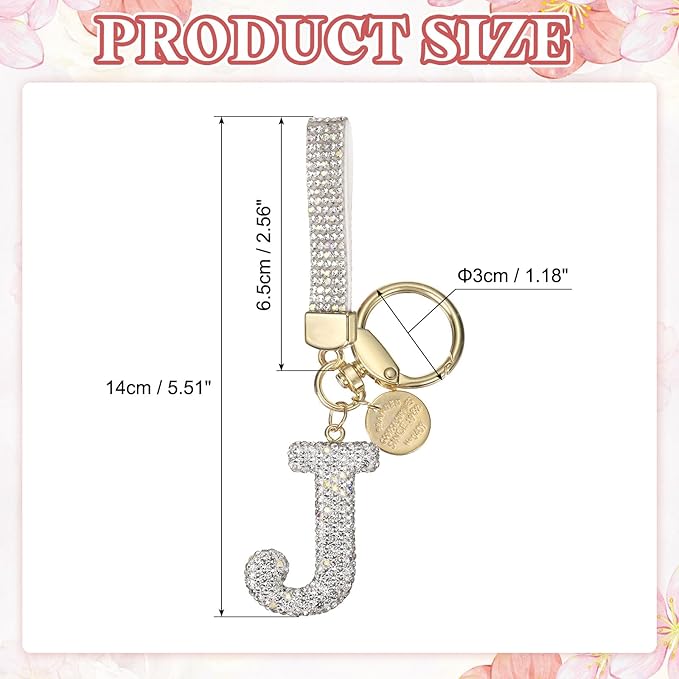 PATIKIL Initial Letter Keychain, Cute Sparkly Rhinestone Key Chain Alphabet Charm for Car Keys Handbags Purse