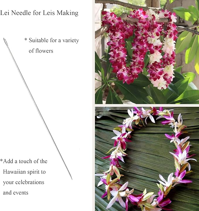 5Pcs Lei Needle for Leis Making, 9.1 Inch Large Eye Sewing Beading Needle for Art Craft Long Lei Needle to Make Hawaiian Flower Lei for Graduation Wedding Birthday Party, Dia 0.9mm, LXLVOUEG