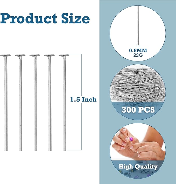 Mandala Crafts 1.5 Inch Stainless Steel Flat Head Pins for Jewelry Making Earring Making Supplies - 300 Jewelry Findings for Making Earring DIY Bracelets Rosary Charms