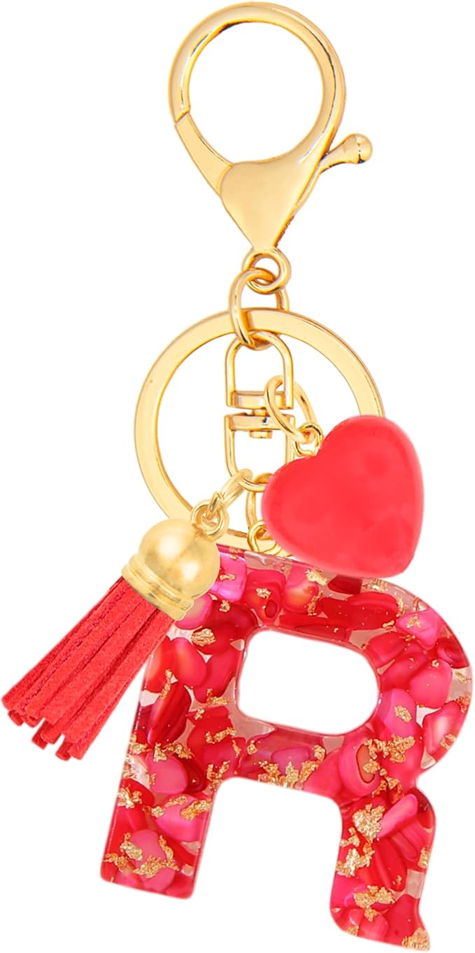 Initial Keychains for Women with Cute Heart Resin - Alphabet Letter Keychain for Bag, Backpacks, Purse or Car key