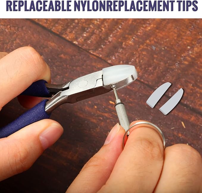 Mini Nylon Jaw Pliers 3.5-Inch Flat Nose Pliers with 2 Replacement Tips and Screwdriver Wire Straightentener Jewelry Making Tools for Beading, Gripping, Shaping Wire