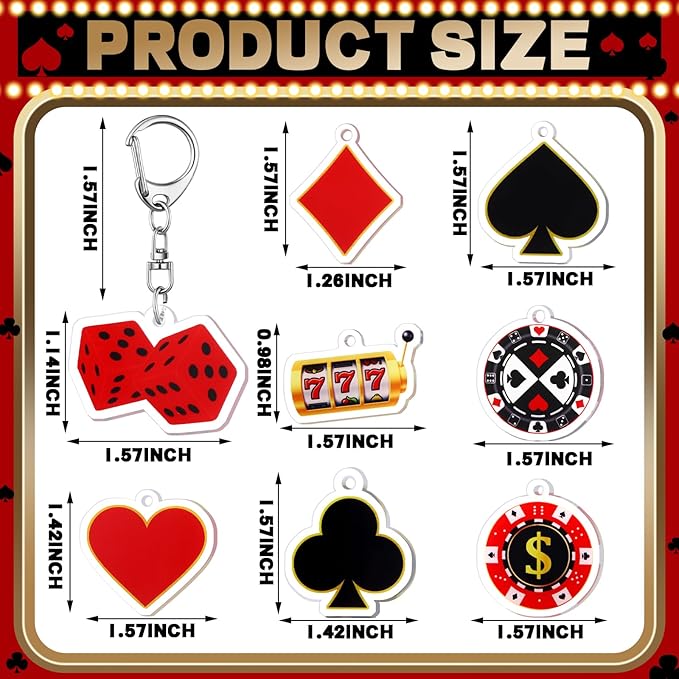 Tondiamo 48 Pcs Casino Party Favors Keychains Bulk Casino Night Souvenirs Dice Keychains for Halloween Birthday Gifts Decorations