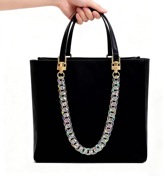 17.7"/45cm Acrylic Resin Chain Handles Bag Purse Detachable Decoration Chain with Buckles, Transparent Rainbow Color Multicolour