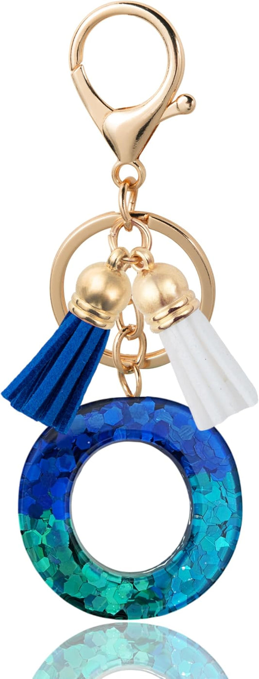 Initial Letter Keychain Cute Resin with 2 PU Tassel, Letter Keychain for Backpack Charms, Initial Keychains for Women