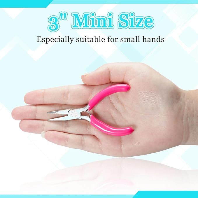 SPEEDWOX Mini Long Nose Pliers 3" Chain Nose With Pink PVC Handle for Jewelry Making, Wire Wrapping, Beading, DIY Craft and Hobby Supplies