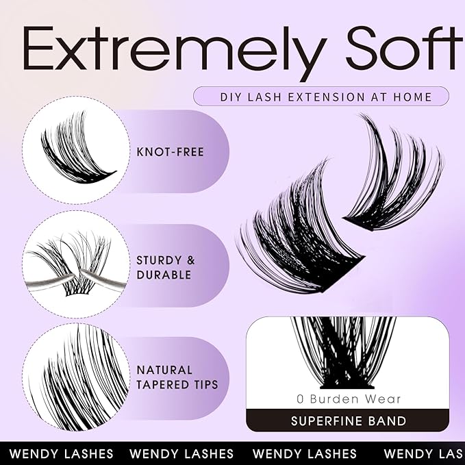 Lash Clusters Kit for Using at Home: Ultra-light, DIY, Natural, Fluffy, Wispy, Waterproof, Anime, Manga, Cat Eye, C Curl, 12-16mm, 100P+200P, Wendy, RT318