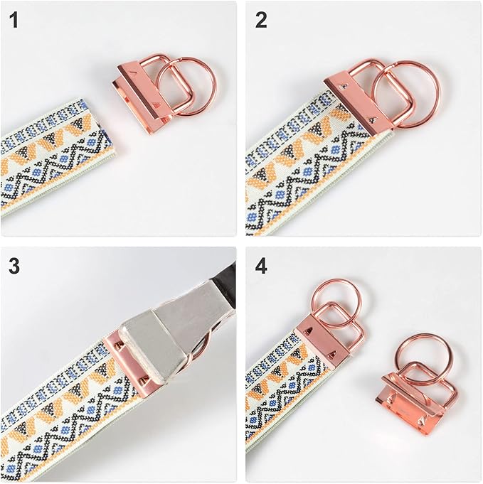 SPEEDWOX 20 Pcs 1" Rose Gold Key Fob Hardware Set, 8 Inches Glass Breaking Pliers with Rubber Tips, for Wristlet Keychain Key Lanyard Making