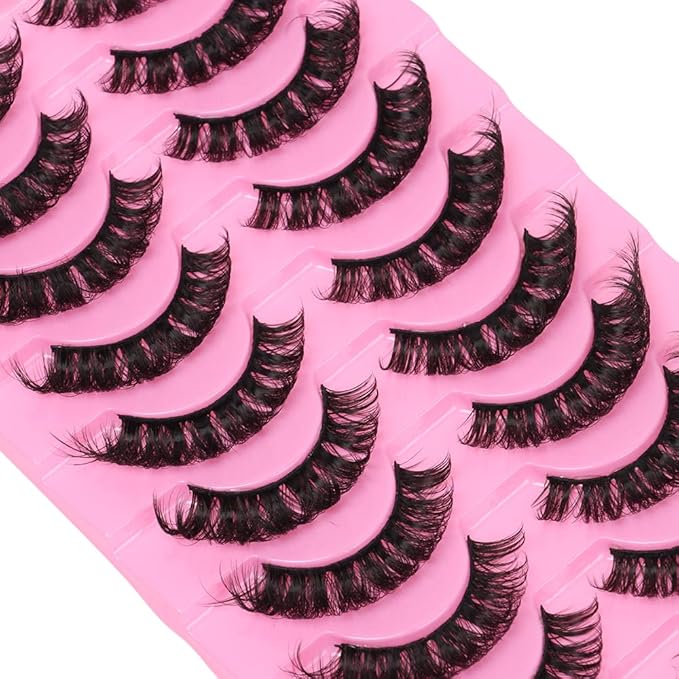 outopen 10 Pairs Russian Volume Eyelashes DD Curl Faux Mink Lashes Long Fluffy Soft Wispy Eye Lashes Reusable Natural Look Eyelashes Extension(DD Curl |15-18MM)