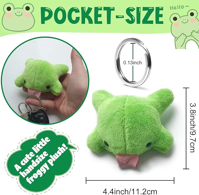 Agromusk Cute Frog Keychain,Kawaii Frog Plush Keychain,Green Frog Purse Bag Charms Funny Frog Decor Car Keys Gifts