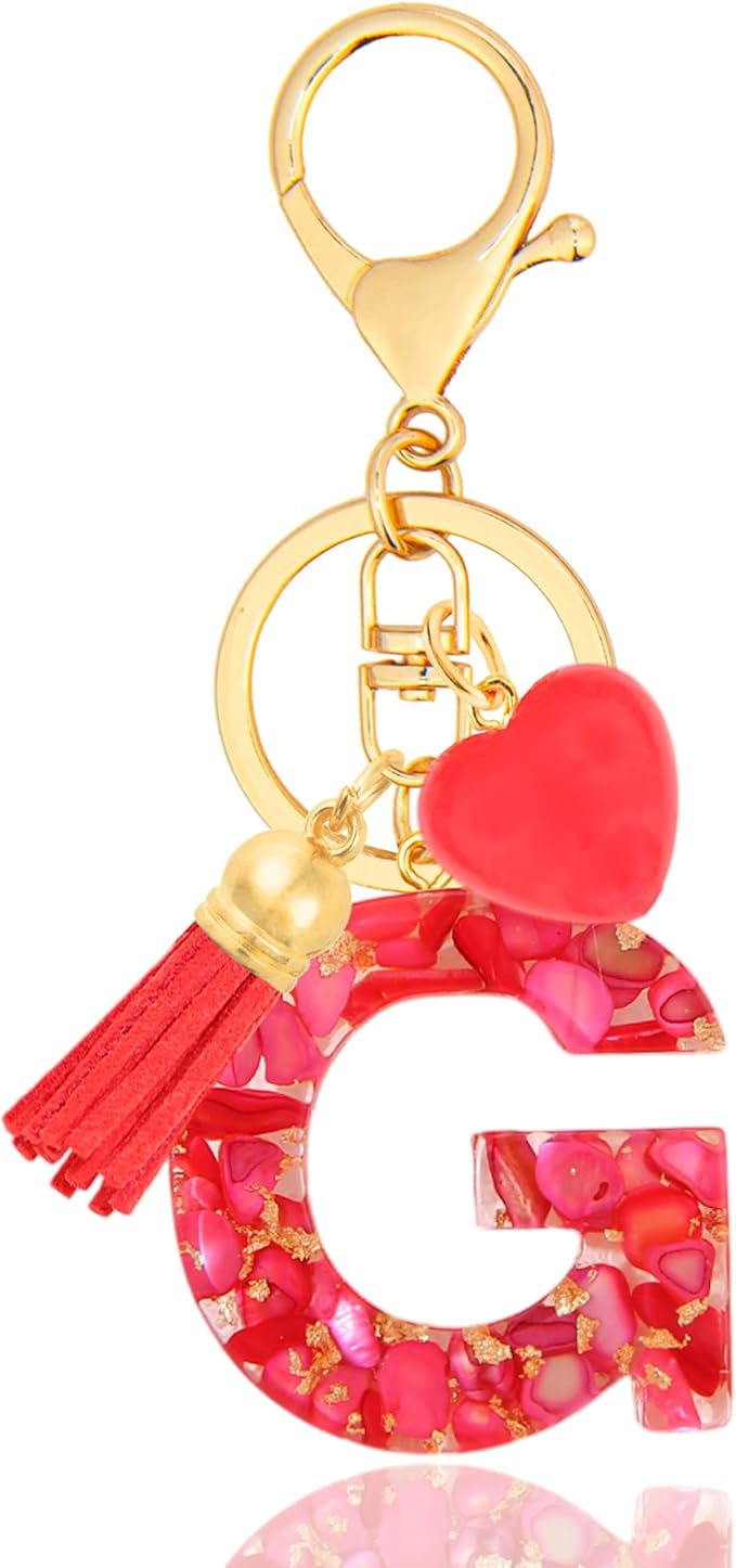 Initial Keychains for Women with Cute Heart Resin - Alphabet Letter Keychain for Bag, Backpacks, Purse or Car key