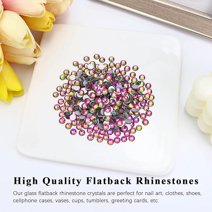 Flatback Crystal Rhinestones Round Gems for Nail Art and Craft Clothes Glue Fix, Rainbow (1.9-2.0mm) SS6/1440PCS