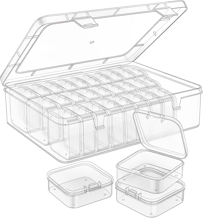 Mathtoxyz Bead Organizer Box, 93Pcs Small Organizers and Storage Plastic Cases, Mini Clear Storage Containers With Hinged Lid, Rectangle for Bracelet Making, DIY Jewelry Craft, Nail