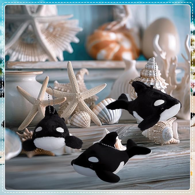 12 Pack Orca Plush Keychains Bag Charm Killer Whale Plush Keyring 5.5 Inches Stuffed Animal Keychains Gifts Backpack Purse Accessories