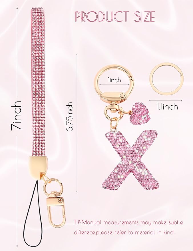 Initial Keychain for Women Girls,Bling Letter Key chain Initial with Heart,Pink Keychain Charms for Backpack Handbag