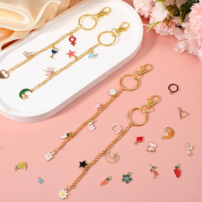 Dimeho 213 Pcs Jewelry Making Kit Keychain Making Including 100 Enamel Charms 10 Keychain Clips 10 Key Rings 100 Jump Rings 1 0 Gold Extender Chain and Plier Hole Punch for DIY Craft Bag Women