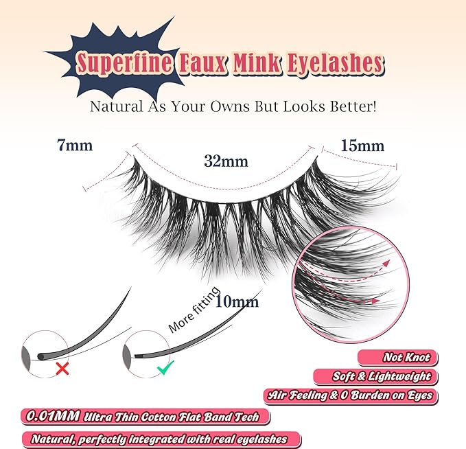 Lashes Natural Cat Eye Lashes Wispy Eyelashes 15mm False Eyelashes Wispy Lash Strips 3D Volume Fake Eyelash Thin Cotton Band Soft Eye Lash Pack 7 Pairs Siligli