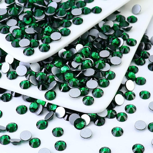 1440PCS SS12 Crystal Glass Flatback Rhinestones, Round Flat Back Crystal Gems for Nail Art and Craft Clothes, Glue Fix Diamond Stones Emerald/Dark Green (2.9-3.0mm)