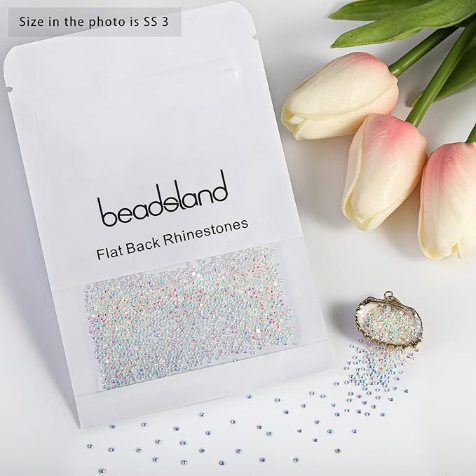 Beadsland Flat Back Crystal Rhinestones Round Gems for Nail Art and Craft Glue Fix, Transparent AB, 1.2-1.4mm, SS3/1440pcs