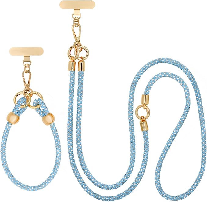 Crystal Phone Strap Crossbody and Wrist Lanyard, Anti Theft Layered & Wrist Strap Cell Phone Neck for Women