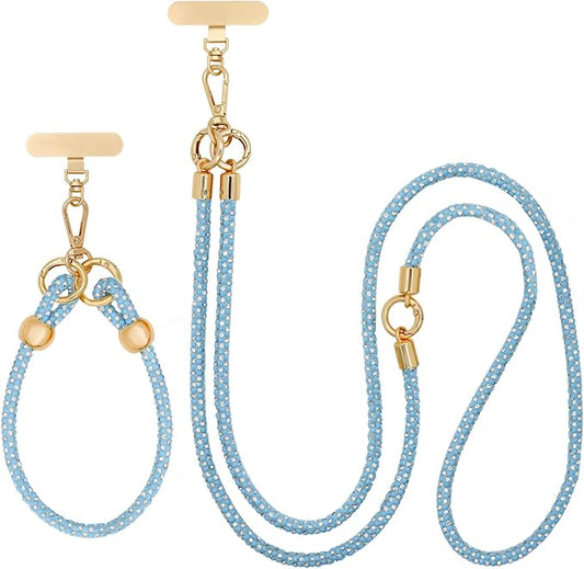 Crystal Phone Strap Crossbody and Wrist Lanyard, Anti Theft Layered & Wrist Strap Cell Phone Neck for Women
