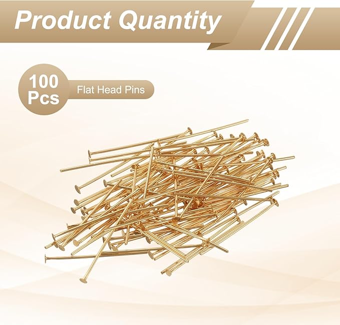 HARFINGTON 100pcs Flat Head Pins 0.94" 24mm Needles Bulk for Earring Pendant Necklace Bracelet Charm Jewelry Making Findings DIY Craft, Champagne Gold