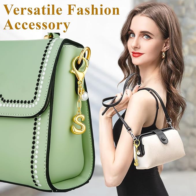 VICKHU Gold Plated Bubble Initial Letter Cute Keychain for Women Car Key Purse Decorative Keyring Handbag Charms Fashion