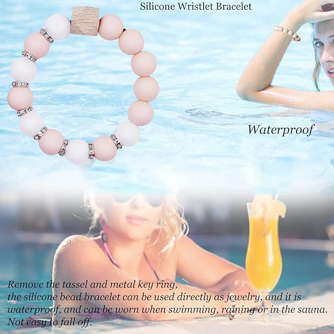 BIHRTC Key Ring Bracelet Car Keychain Holder Wristlet Silicone Women Beaded Bangle Chains