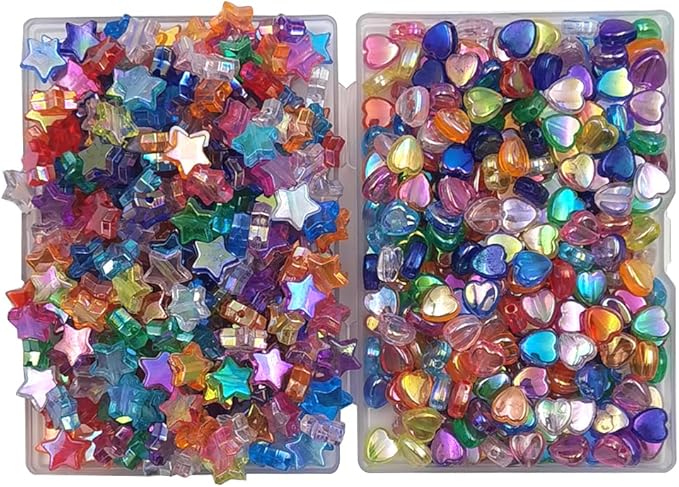 INSPIRELLE 600 Pieces Acrylic Star and Heart Beads AB Finish Spacer Beads for Jewelry Craft Making